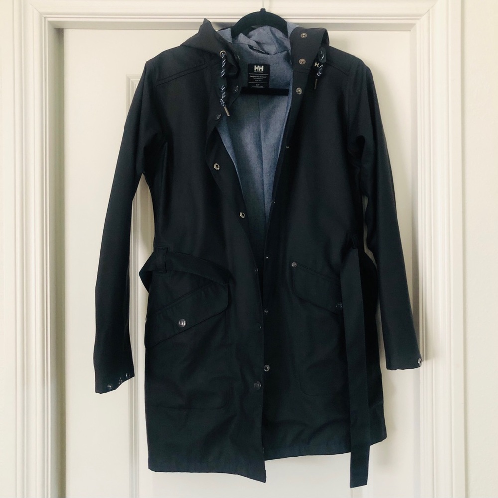 Helly Hansen Belted Rain Jacket Navy Blue Hooded Small